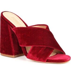 SCHUTZ Women's Burgundy Velvet Mules. Size 8
